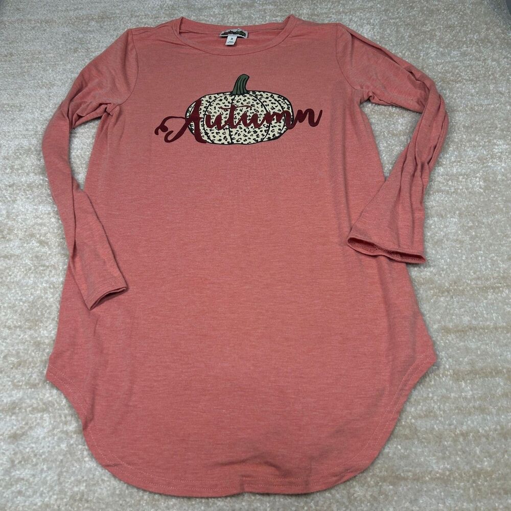 Pumpkins & Potions Shirt Womens M Autumn Pumpkin Long Sleeve Tunic Coral Graphic
